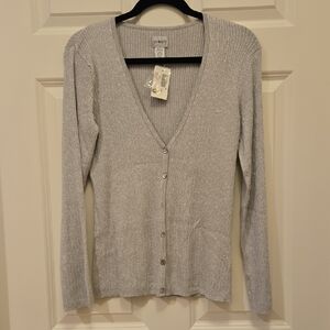 Chico's Silver Glitzy Cardigan Sweater Sz 2
